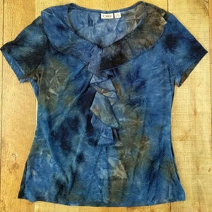 Ruffled Top Blue Textured Dyed Design Blouse